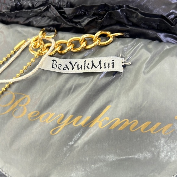 BEA YUK MUI DOWN PUFFER BLACK GOLD NWT  NYLON COAT WITH REMOVEABLE HOOD SZ 42 - Picture 9 of 15